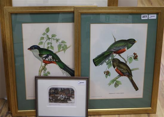 Graham Clarke, Yeomans, signed artists proof and two pairs of framed botanical prints